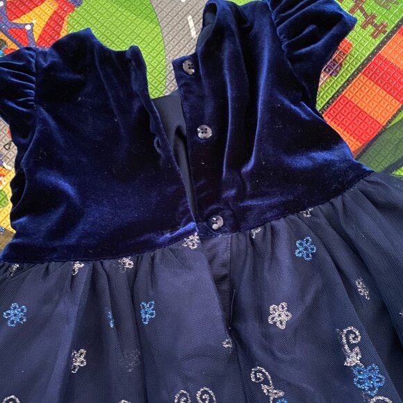 Navy Blue with Glitter Tulle Velvet Top Dress 3T - Picture 4 of 5